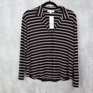 Amour Vert Pajama Top Womens Size XS‎ Phillipa Shirt Black Soft Pink Striped NWT